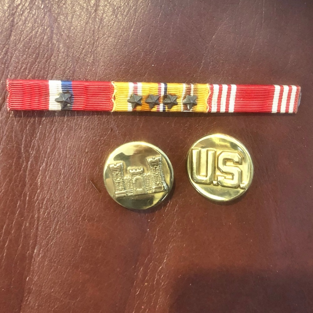 VINTAGE WWII US Military Ribbon Bar Rack with 5 Stars, & 2 Pins, Set of 3